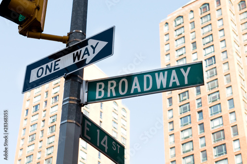 Famous broadway street signs in downtown New York