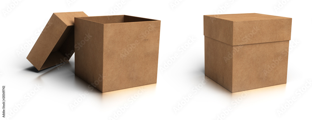 boite ouverte et fermée en carton sur fond blanc Illustration Stock | Adobe  Stock