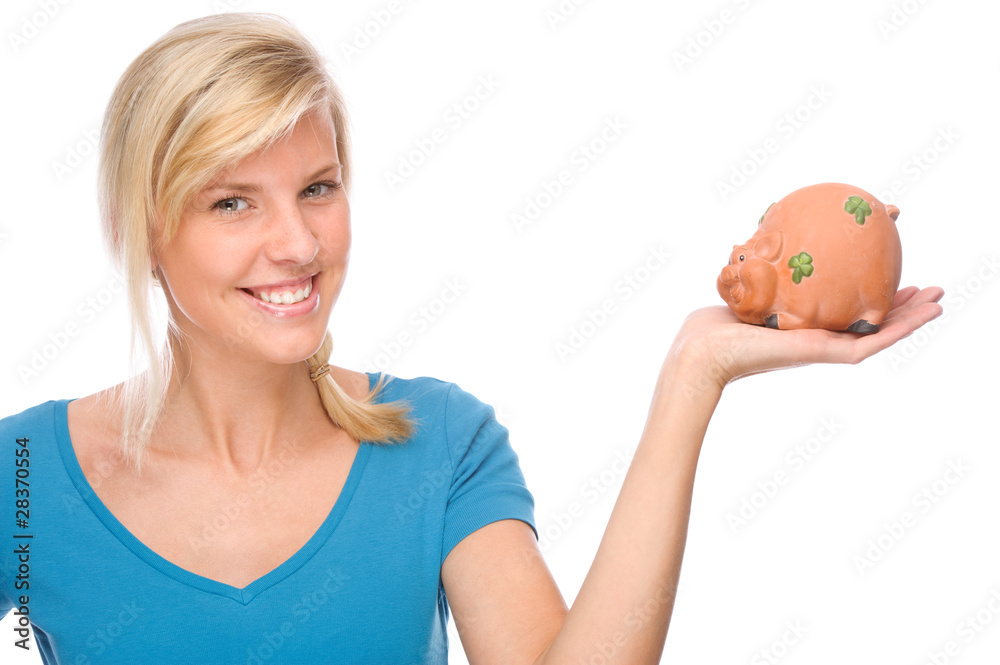 Woman with piggybank Woman with piggybank