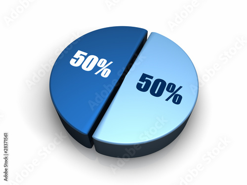 Blue Pie Chart 50 - 50 percent