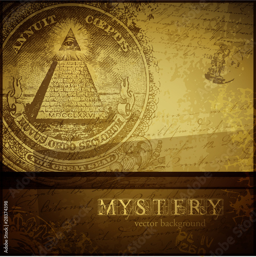 mystery background with all-seeing eye and old handwriting