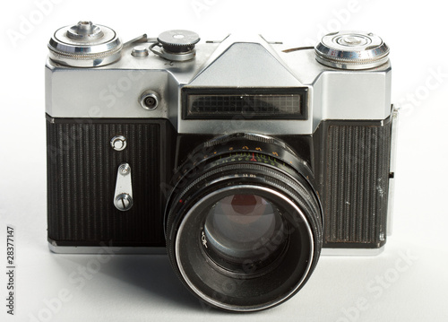 The frontal view of an old russian Zenit camera on film