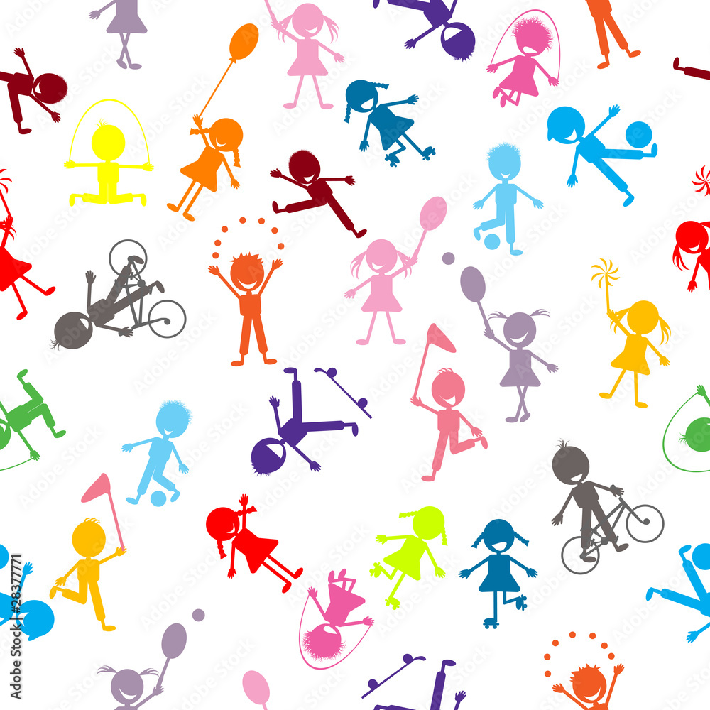Pattern with colored stylized kids