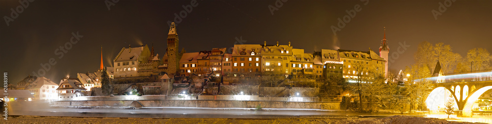 historic town Bremgarten in winter night