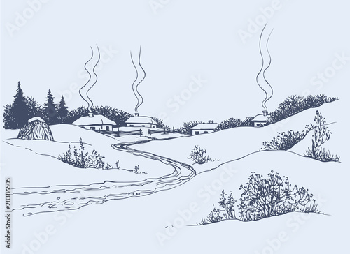 Winter road to the village