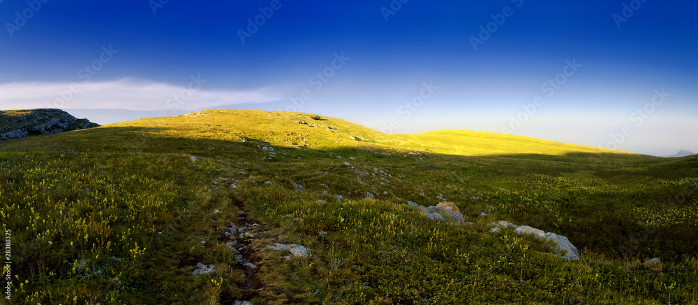 Mountain landscape panorama, sunset in mountain