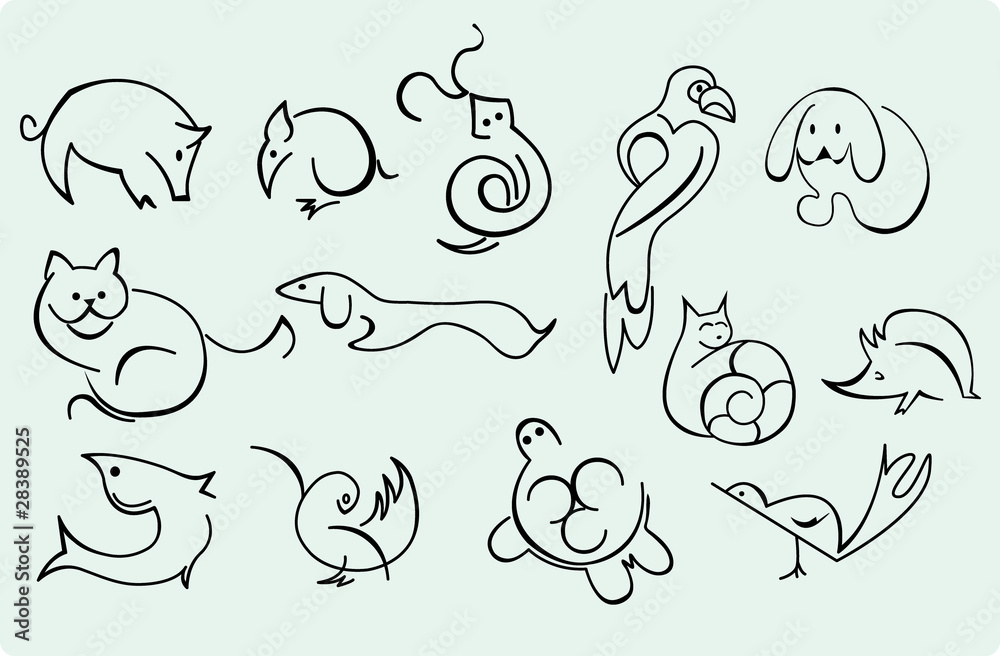 home animals and pets, line drowing