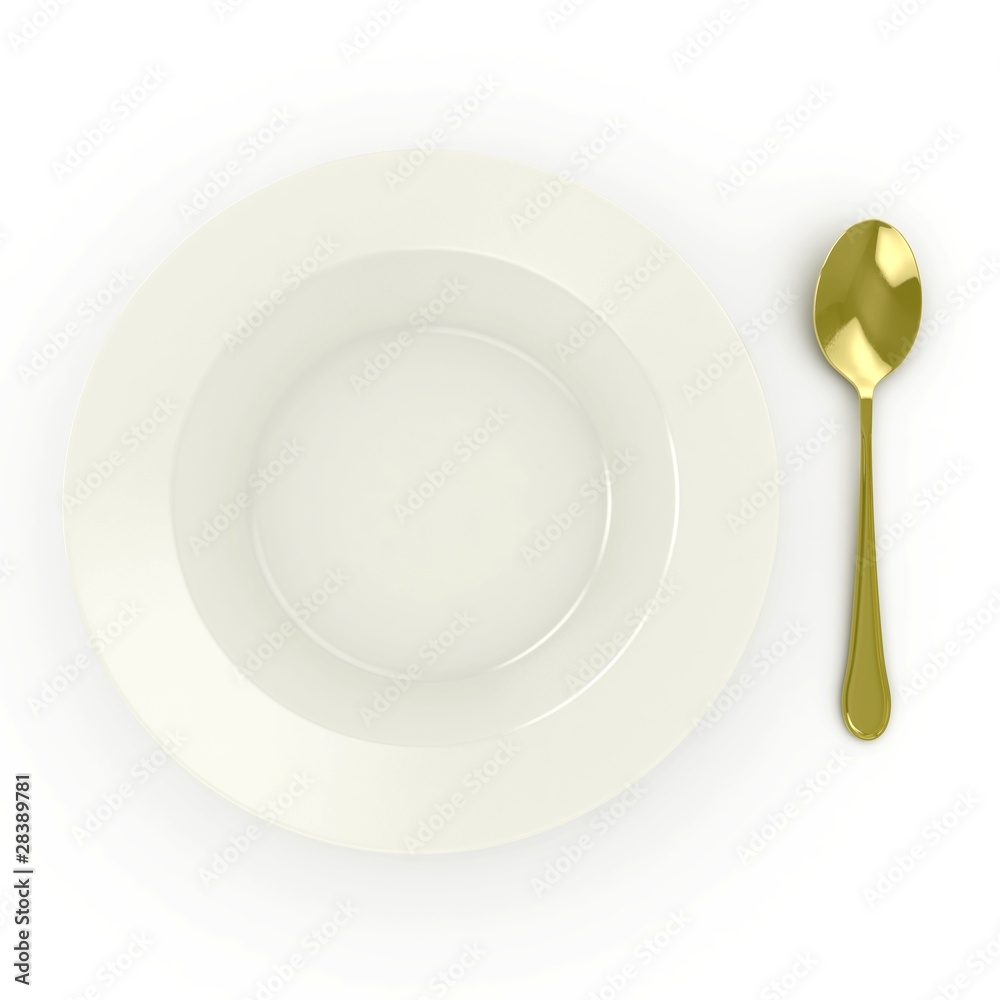 3d blank plate with golden spoon 3d blank plate with golden spoon