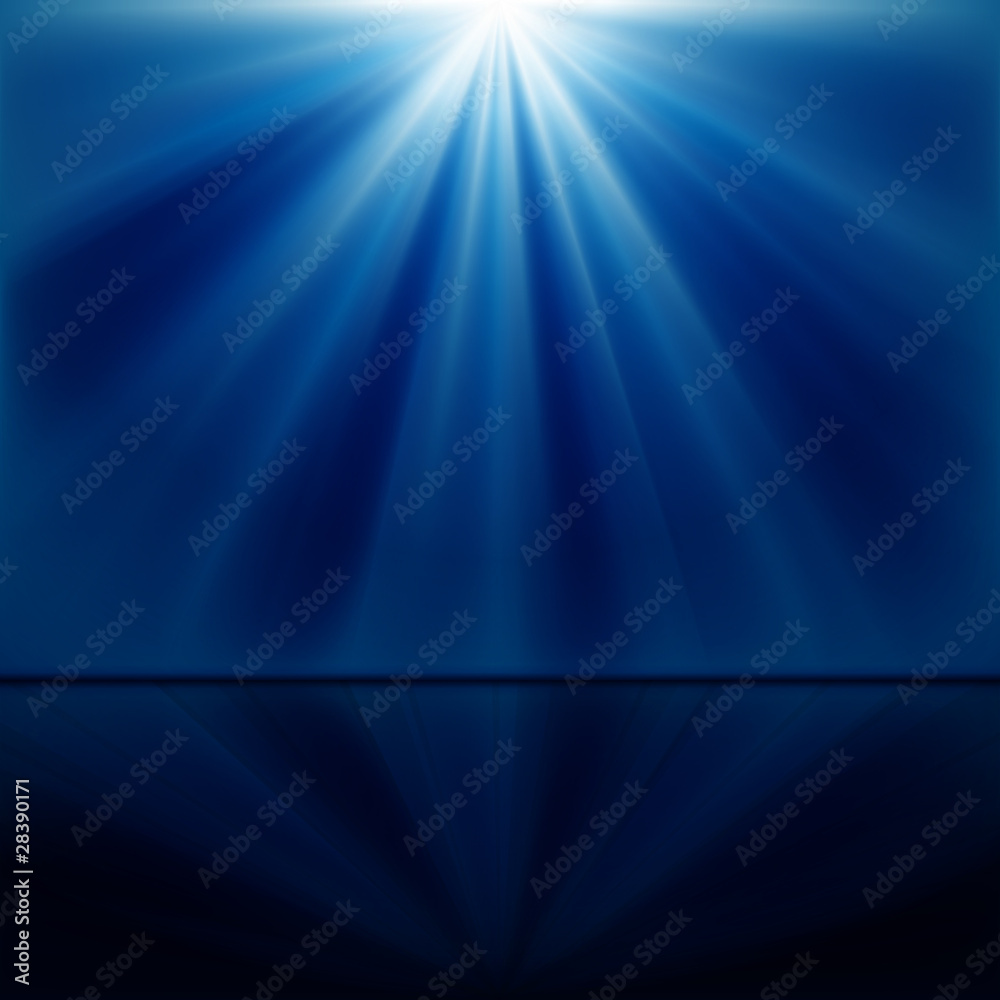 background of blue luminous rays with reflection background of blue luminous rays with reflection
