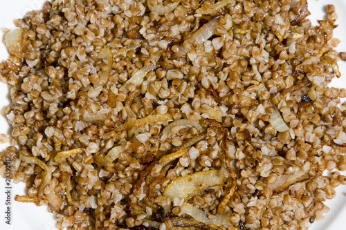 Cooked buckwheat on the plate