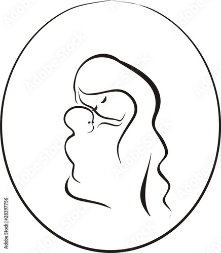 mother and child concept sketch in black lines