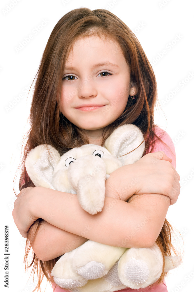 Portrait of smiling little girl with a teddy elephant Portrait of smiling little girl with a teddy elephant