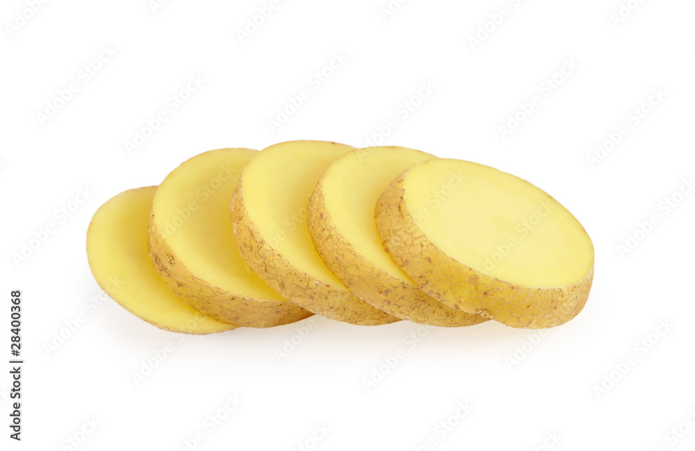 slices of potato isolated on white background