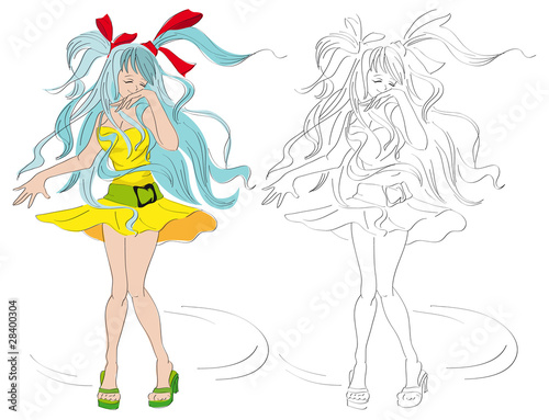 Dancing girl. Coloring illustration