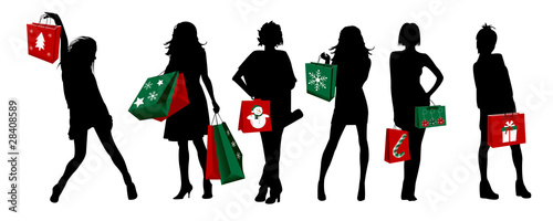 christmas silhouette girls shopping