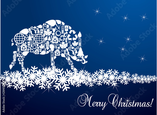 Christmas wild boar greeting card vector