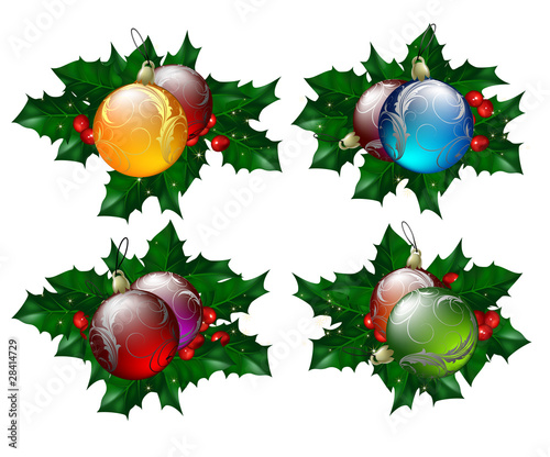 christmas balls set with hollyberry photo