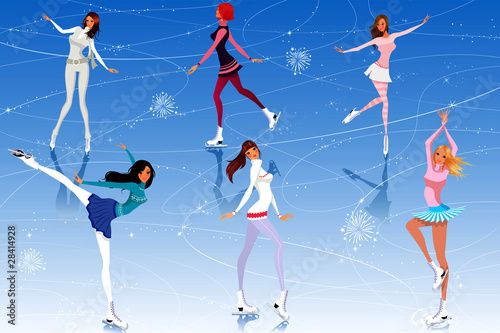 Beautiful girls skate on ice
