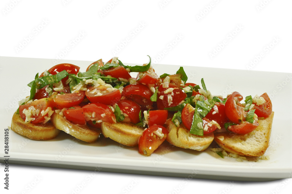 Fresh bruschetta with chopped tomato basil