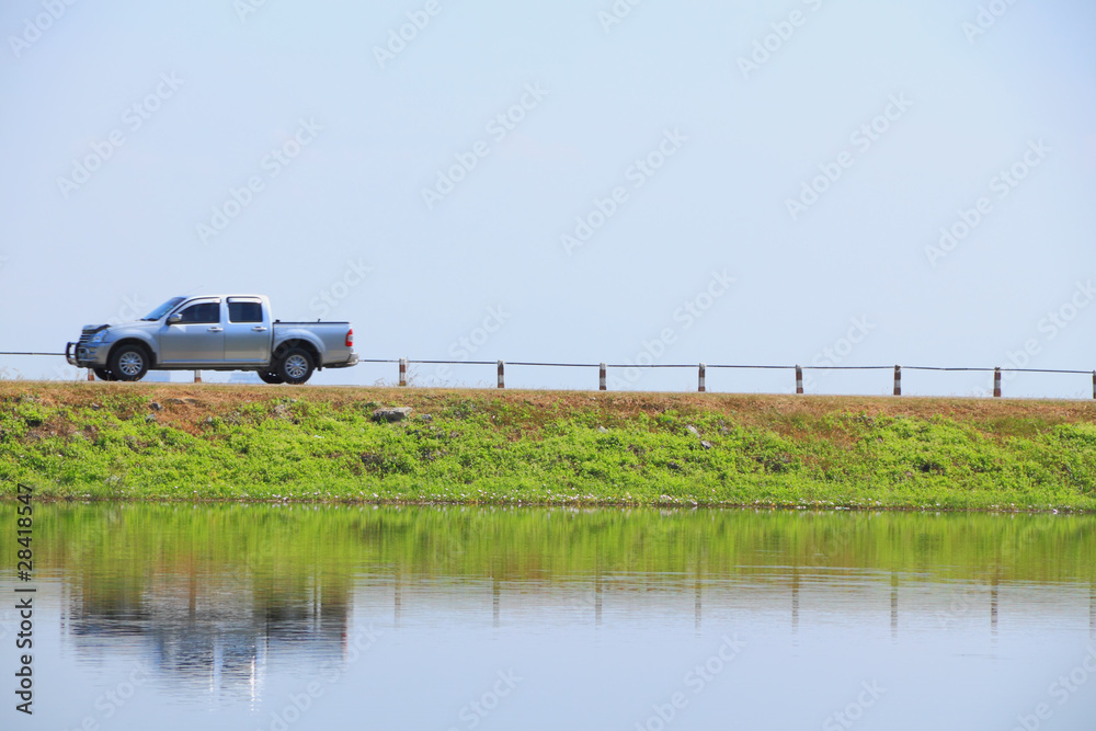 Driving on the water front road Driving on the water front road