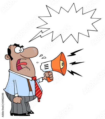 Boss Man Screaming Into Megaphone,With A Word Balloon