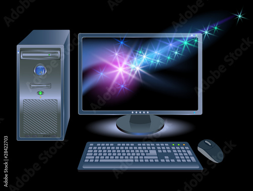 Computer with shining stars