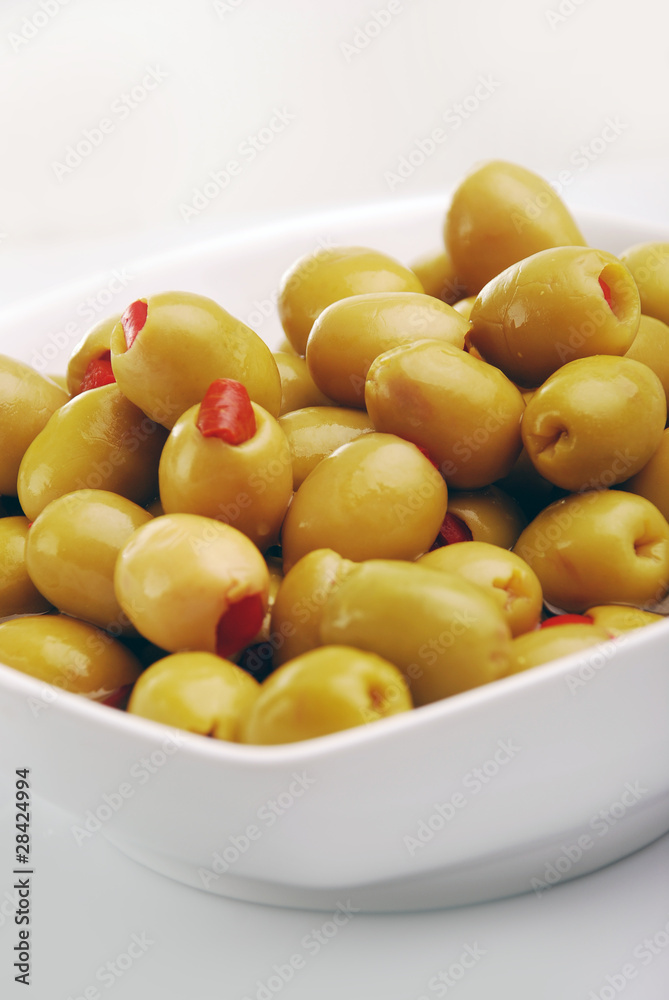 green olives, stuffed with red peppers green olives, stuffed with red peppers
