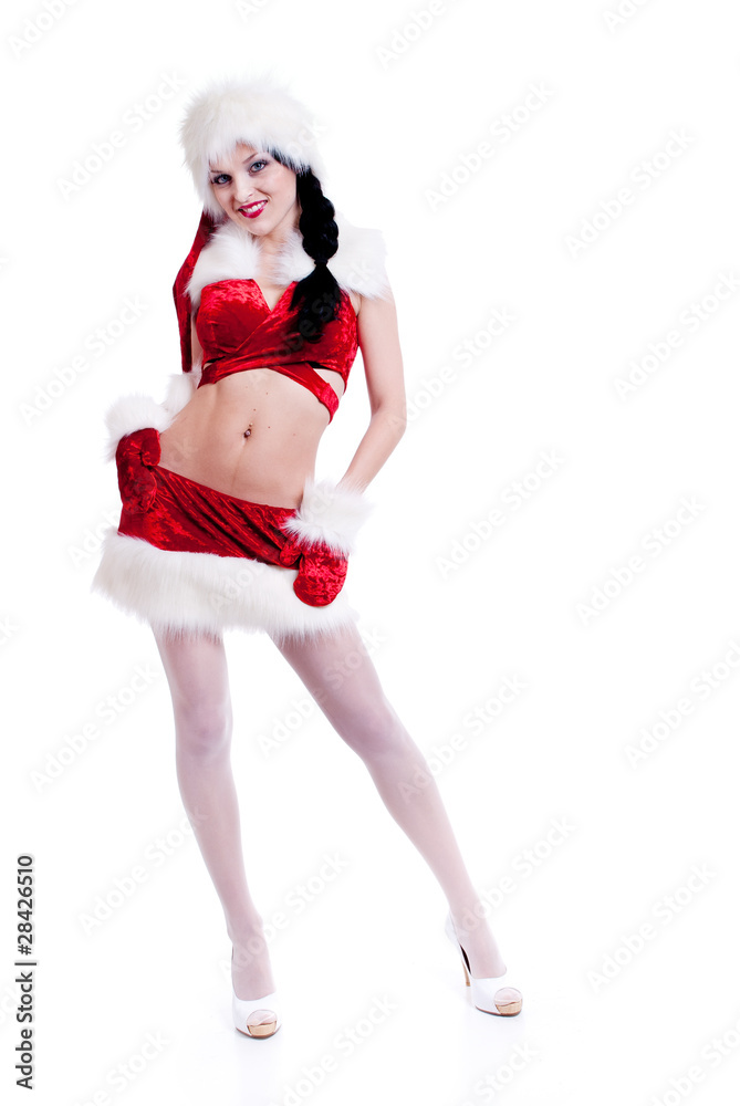 Full-length portrait of beauty girl in santa hat Full-length portrait of beauty girl in santa hat