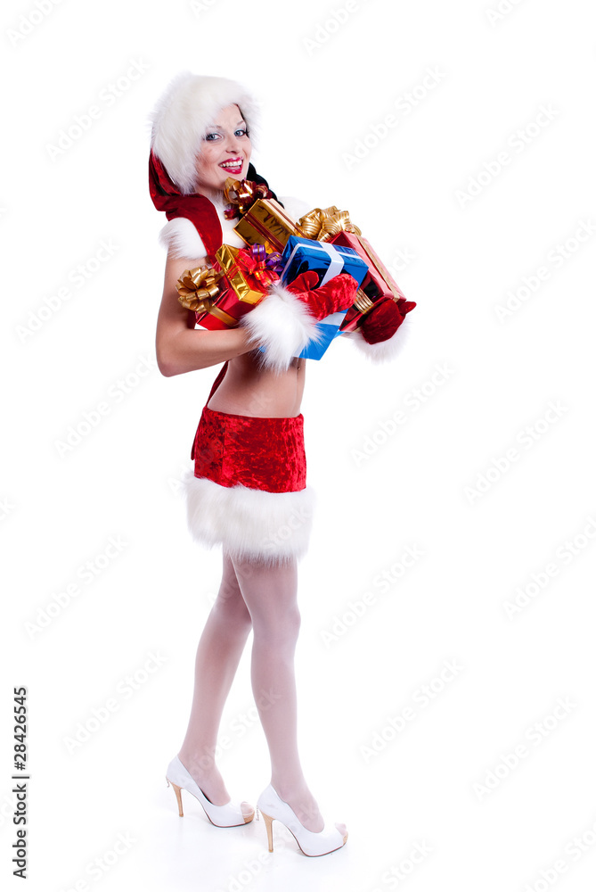 mrs. Santa with catching a gift box. mrs. Santa with catching a gift box.