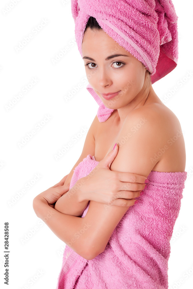 Beautiful girl in a towel. Isolated on white. Beautiful girl in a towel. Isolated on white.