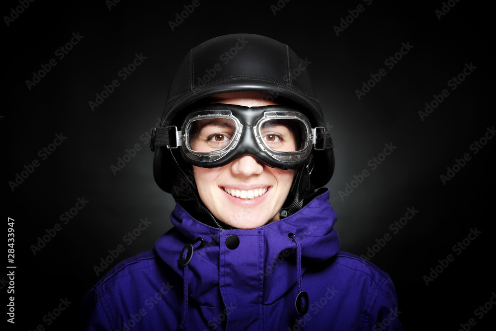 girl with helmet and goggles