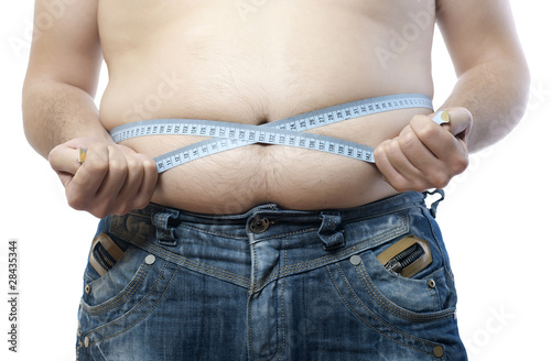 fat man measuring big fat belly