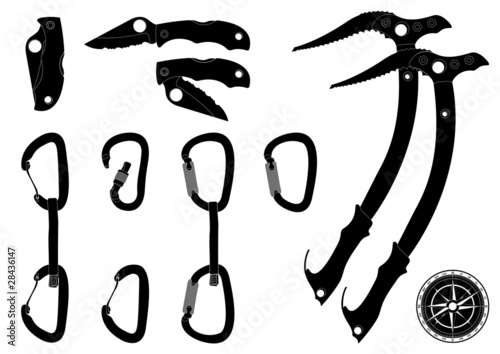 Professional mountain climbers equipment vector set