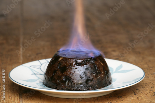 Christmas pudding on fire photo