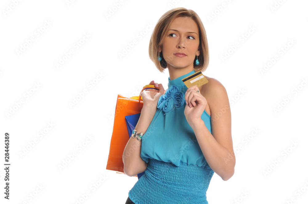 Woman with shopping bags and credit card Woman with shopping bags and credit card
