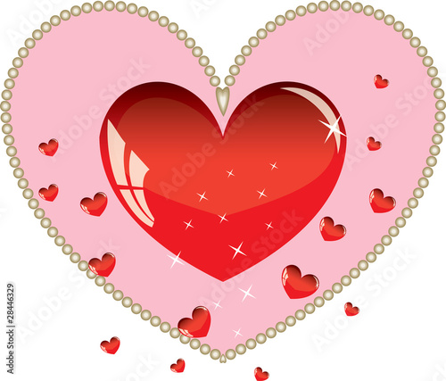 Valentines ornament with red love heart vector illustration