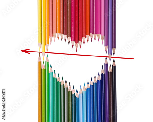 Multi-colored heart and arrow from pencils