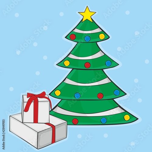 vector illustration of christmas tree with box gifts