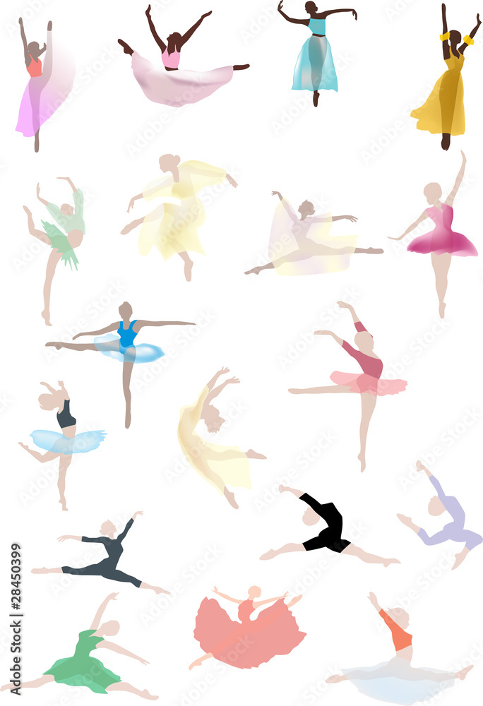 set of color ballet dancers