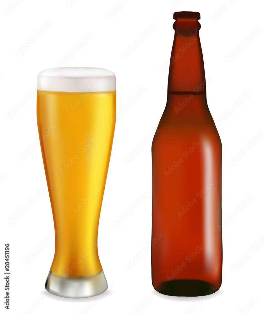 Bottle and glass with beer on white background. Vector. Bottle and glass with beer on white background. Vector.