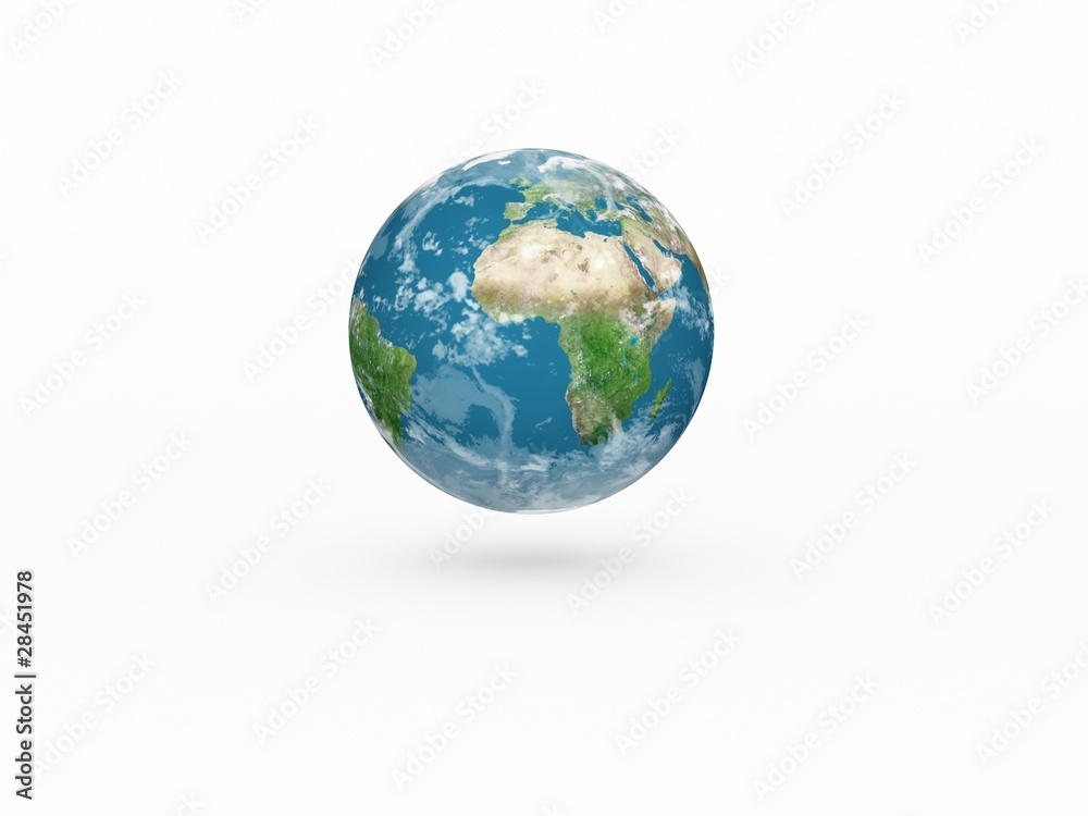 Earth model on white background with shadow Earth model on white background with shadow