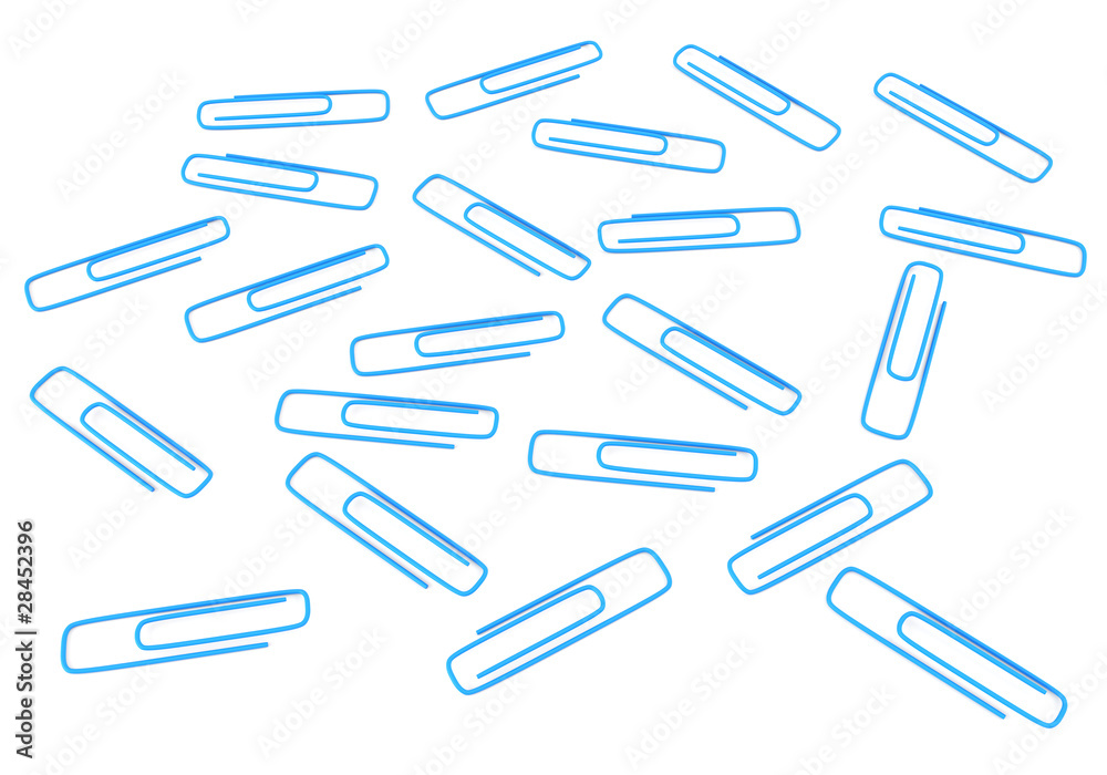 Blue paper clips isolated on white background Blue paper clips isolated on white background