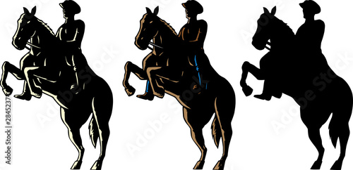 Outline of a cowboy and his horse.