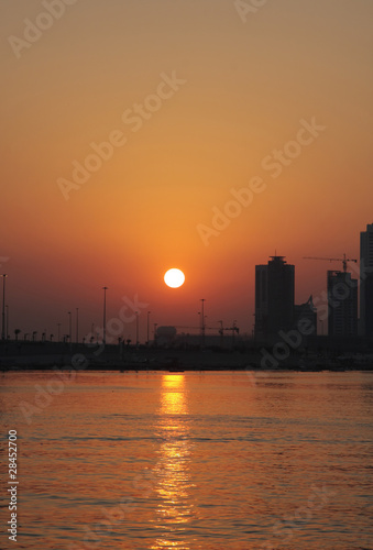 Beautiful sunset in Bahrain seen from finacial harbour