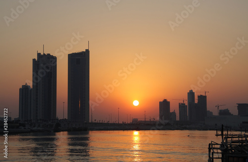 Skyline of seef area during sunset in Bahrain