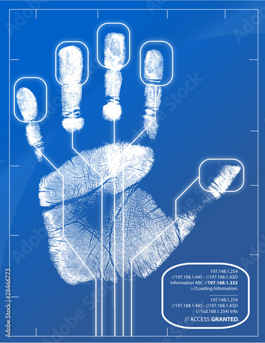 Hand being scanned before access is granted.