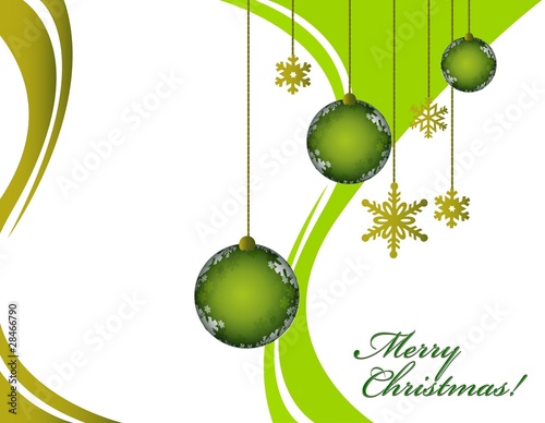 Christmas greeting card with decorative red and green ornaments