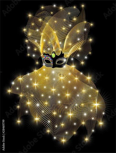 Maschera Nera e Oro-Black and Golden Mask Background-Vector