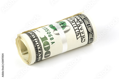 heap of old rolled 100 dollars banknotes