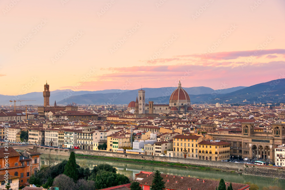 Florence, view of Duomo and Giotto's bell tower, Santa croce and